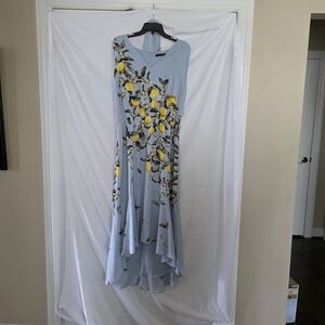 White House Black Market Light Blue Dress with Yellow Floral Pattern